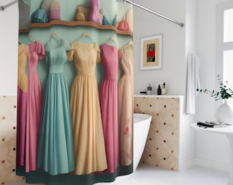 Vintage Dresses Shower Curtain 1950s Fashion Legacy Chic Fashion Shower Curtain Vogue-Inspired Elegance chic bathroom decor for girls