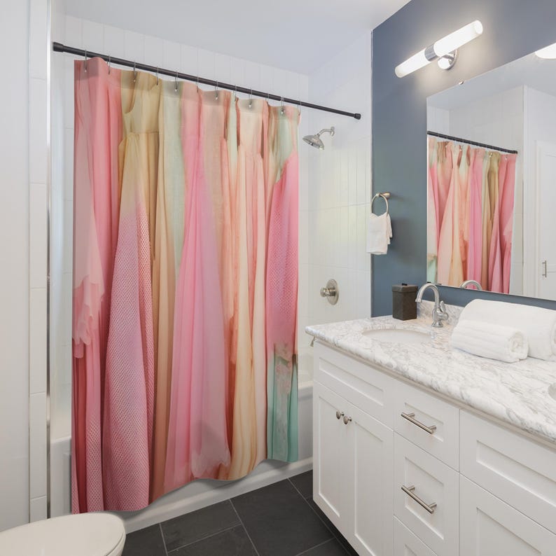 Pink Shower Curtain for girls in Vintage Style Colorful Bathroom Decor for women birthday gift Vogue Wardrobe Vintage fashion for dancers image 4