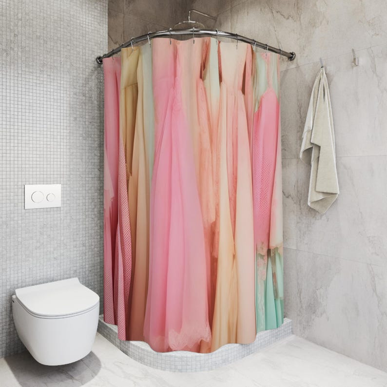 Pink Shower Curtain for girls in Vintage Style Colorful Bathroom Decor for women birthday gift Vogue Wardrobe Vintage fashion for dancers image 5