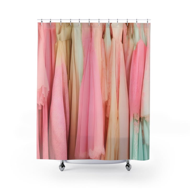 Pink Shower Curtain for girls in Vintage Style Colorful Bathroom Decor for women birthday gift Vogue Wardrobe Vintage fashion for dancers image 2