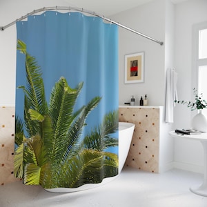 Palm Trees Shower Curtain, Beach shower curtain, Tropical bathroom decor, bathroom decor, Coastal bathroom style, bathroom accessories