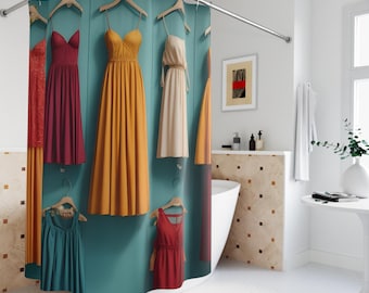 Shower Curtain with Chic Dresses in Classic Style Bathroom Decor in Vogue style classical fashion shower curtain for women in Parisian style