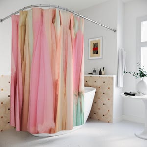 Pink Shower Curtain for girls in Vintage Style Colorful Bathroom Decor for women birthday gift Vogue Wardrobe Vintage fashion for dancers image 1