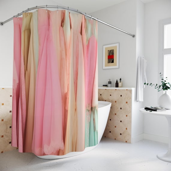 Pink Shower Curtain for girls in Vintage Style Colorful Bathroom Decor for women birthday gift Vogue Wardrobe Vintage fashion for dancers