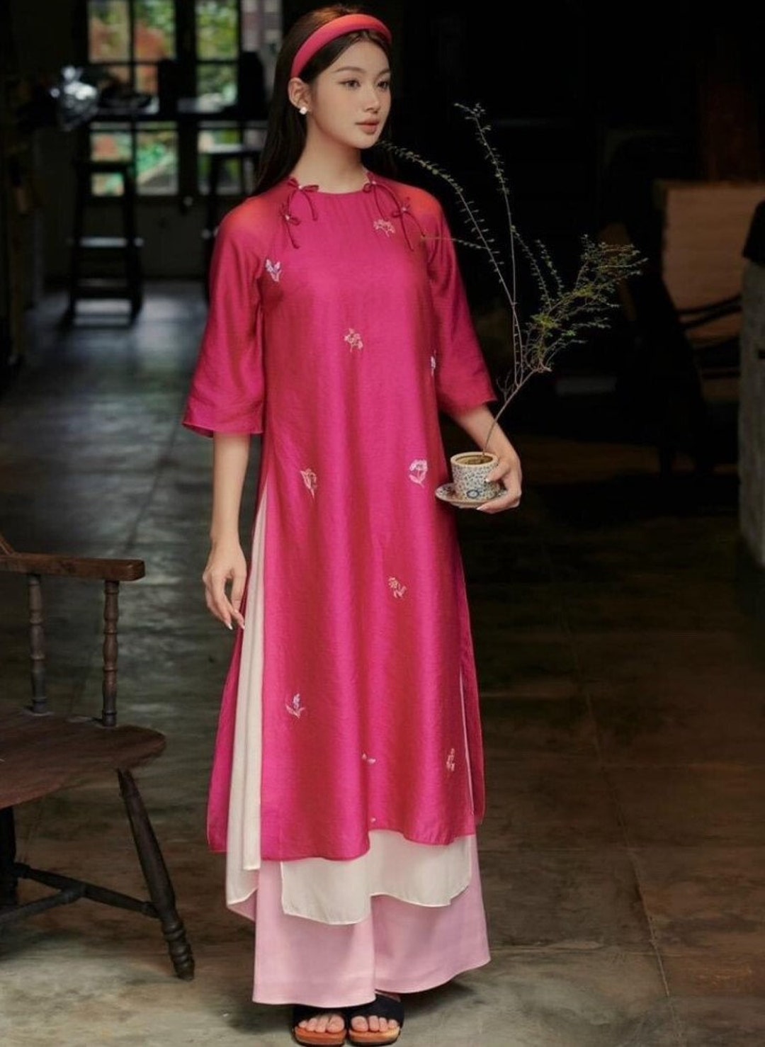 The ao Dai, Vietnamese Traditional Dress. Handcraft. Pink ao Dai. Ao Dai Tre Trung - Etsy The ao Dai, Vietnamese Traditional Dress. Handcraft. Pink ao Dai. Ao Dai Tre Trung - Etsy
