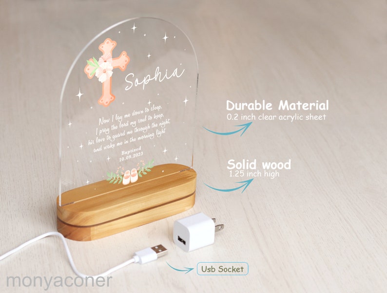 Personalized Baptism Night Light, Custom Baptism Gift for Kids