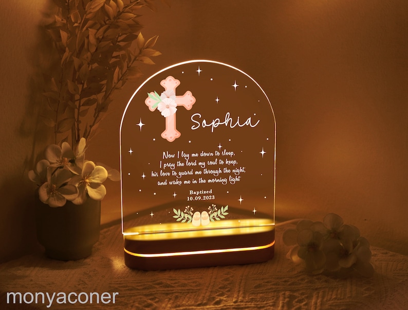 Personalized Baptism Night Light, Custom Baptism Gift for Kids