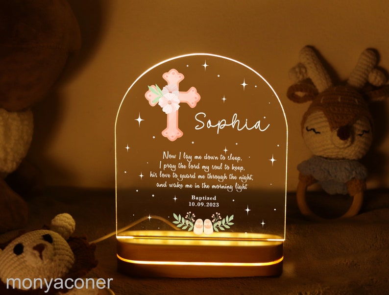 Personalized Baptism Night Light, Custom Baptism Gift for Kids