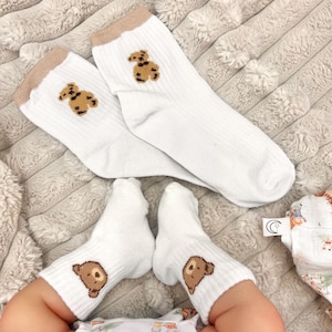 matching mummy and baby socks, teddy bear socks, mummy toddler matching set, white baby socks, mommy and me, keepsake new baby, unisex