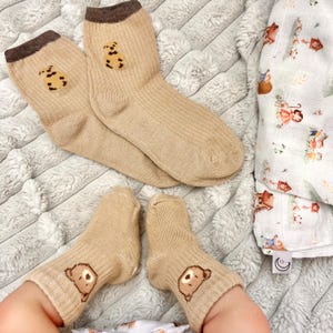 matching mummy and baby socks, teddy bear socks, mummy toddler matching set, brown baby socks, mommy and me, keepsake new baby, unisex