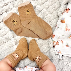 matching mummy and baby socks, teddy bear socks, mummy toddler matching set, brown baby socks, mommy and me, keepsake new baby, unisex