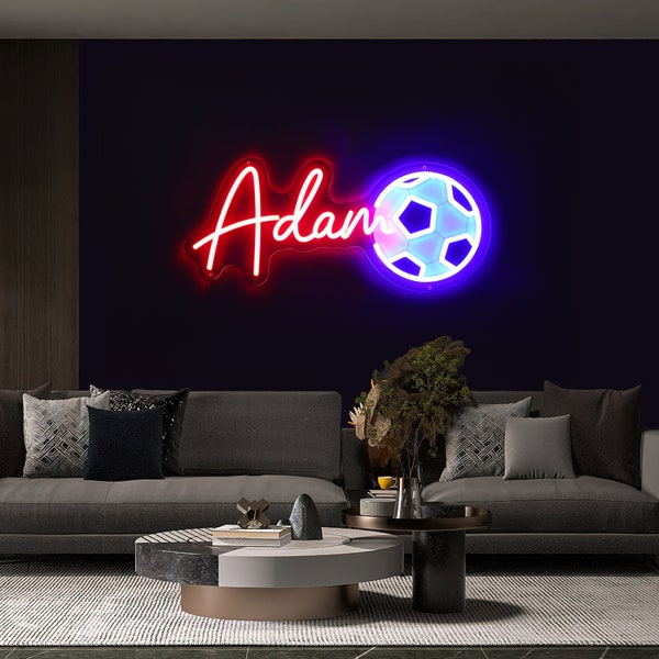 Homemade Soccer gifts for boys, Teenage boy gifts football, neon name sign, gift for kid boy, gift newborn, Neon sign custom name, adam