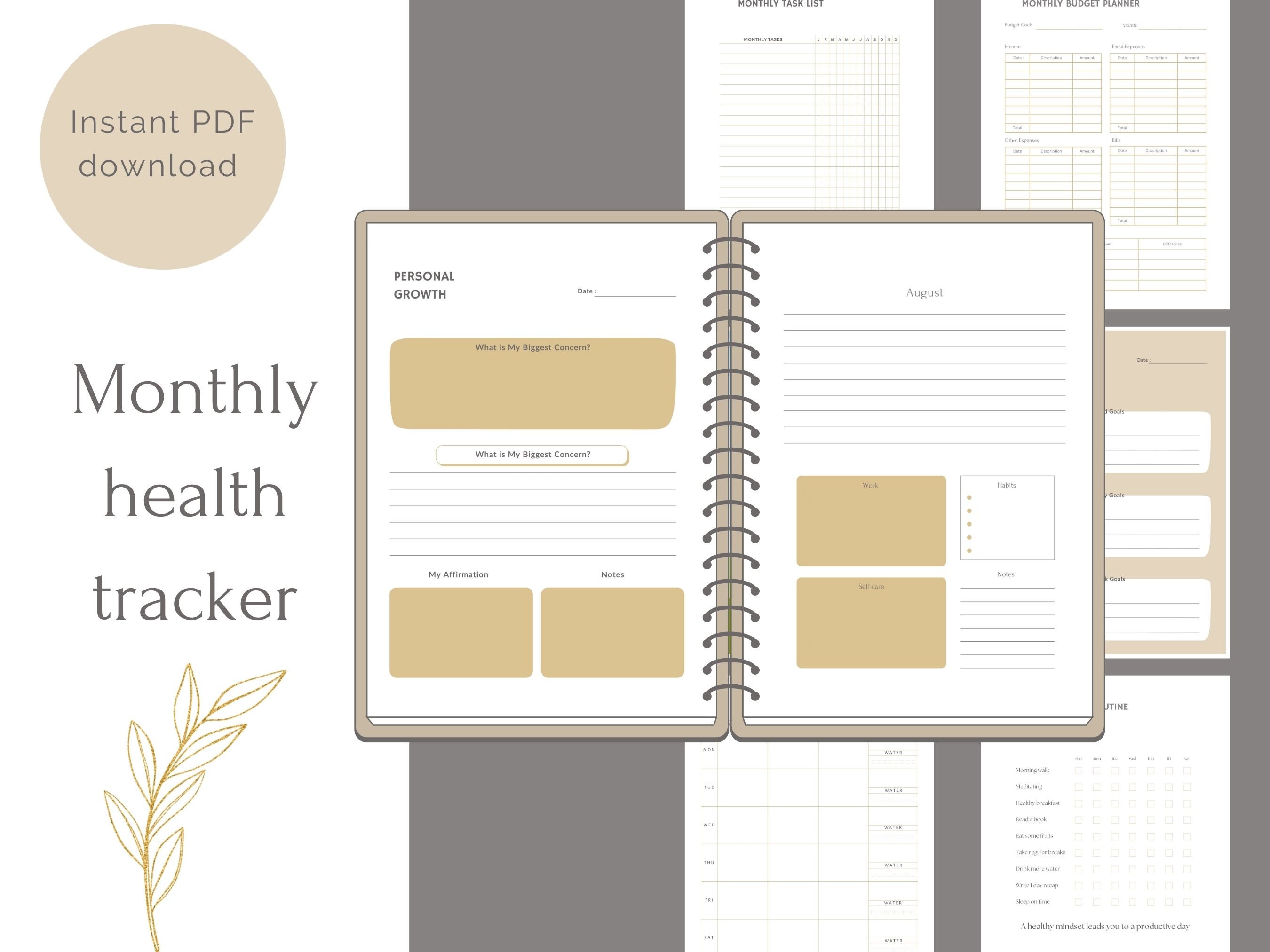 Monthly Habit Tracker Printable | Self Care Planner | Love Journal for ...