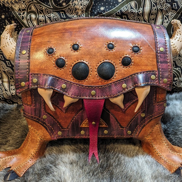 Mimic Leather Craft Treasure Chest, Fantasy Dungeons and Dragons Storage Box Centerpiece