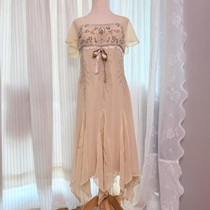 knee length dresses for ladies Olive Vintage Beaded Midi Fairy Dress With Sharkbite Hem main image 0