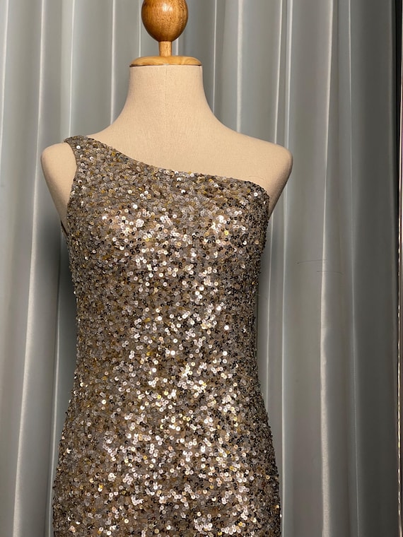 scala one shoulder sequin dress SCALA -61319 One Shoulder Sequin Sheath Dress 16 / PERIWINKLE