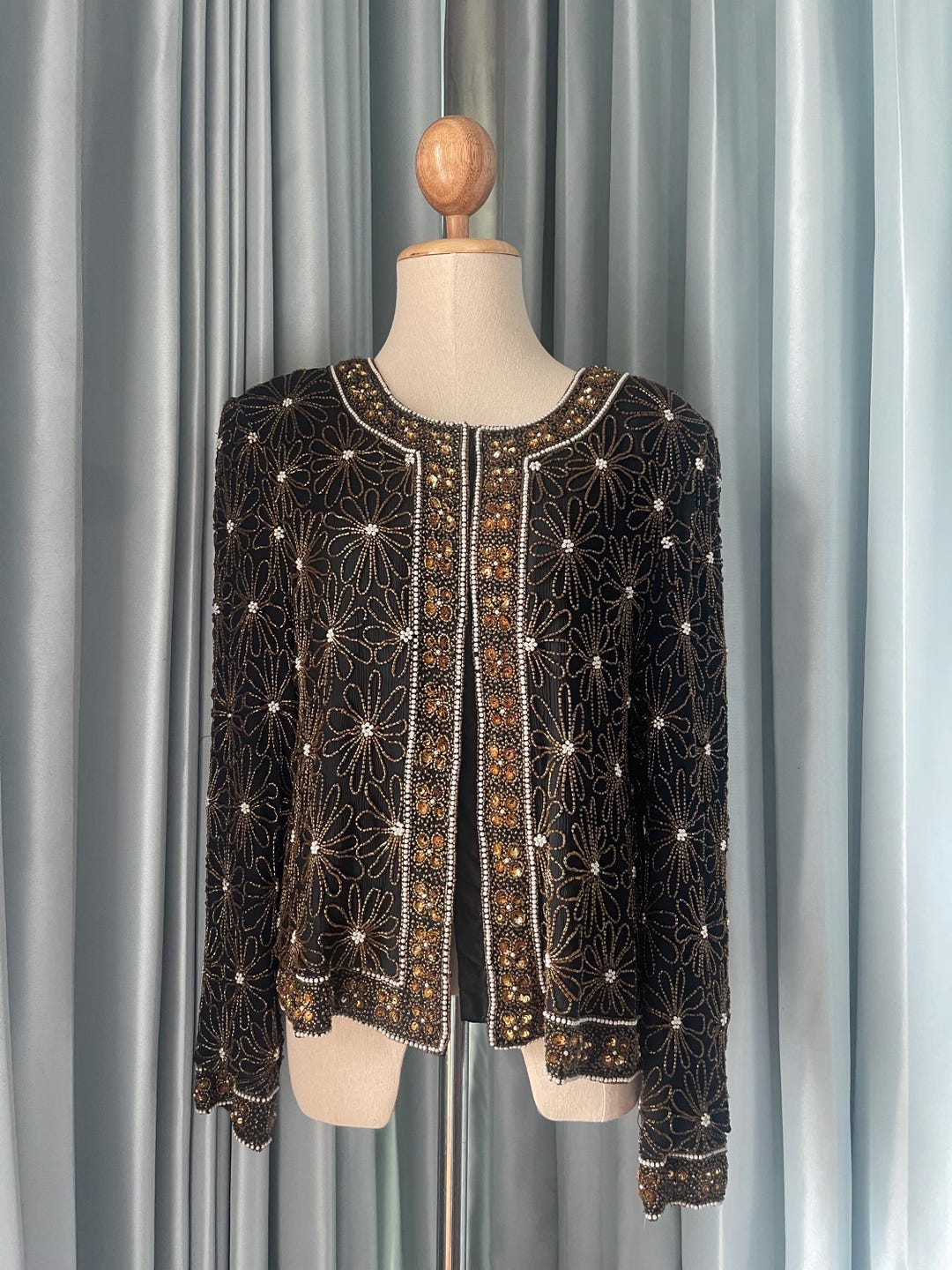 Vintage Papell Boutique Beaded Silk Blazer: 80s Formal Evening
