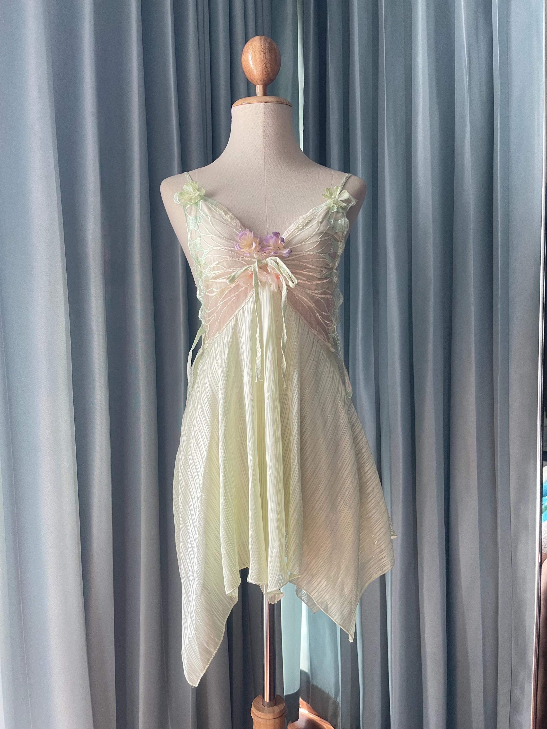 Vintage Y2k Fairy Asymmetrical Top – Pastel Green & Yellow