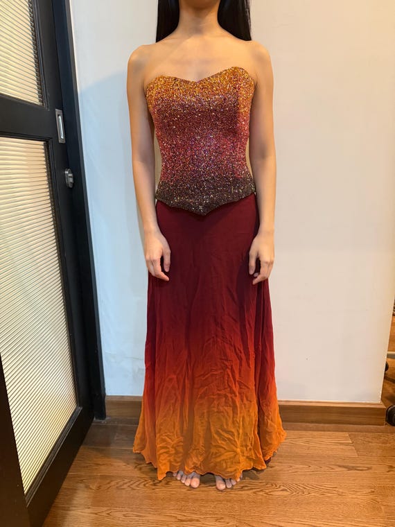 Vintage Red-orange Ombr Beaded Strapless Gown  Elegant Prom Dress, Formal  Evening Dress, Classic Princess Ball Gown Y2k Prom Ombre - Etsy Israel