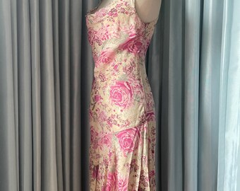 Vintage Morgan de Toi Slip Dress: Y2K Pink Rose Print Midi | short prom dress