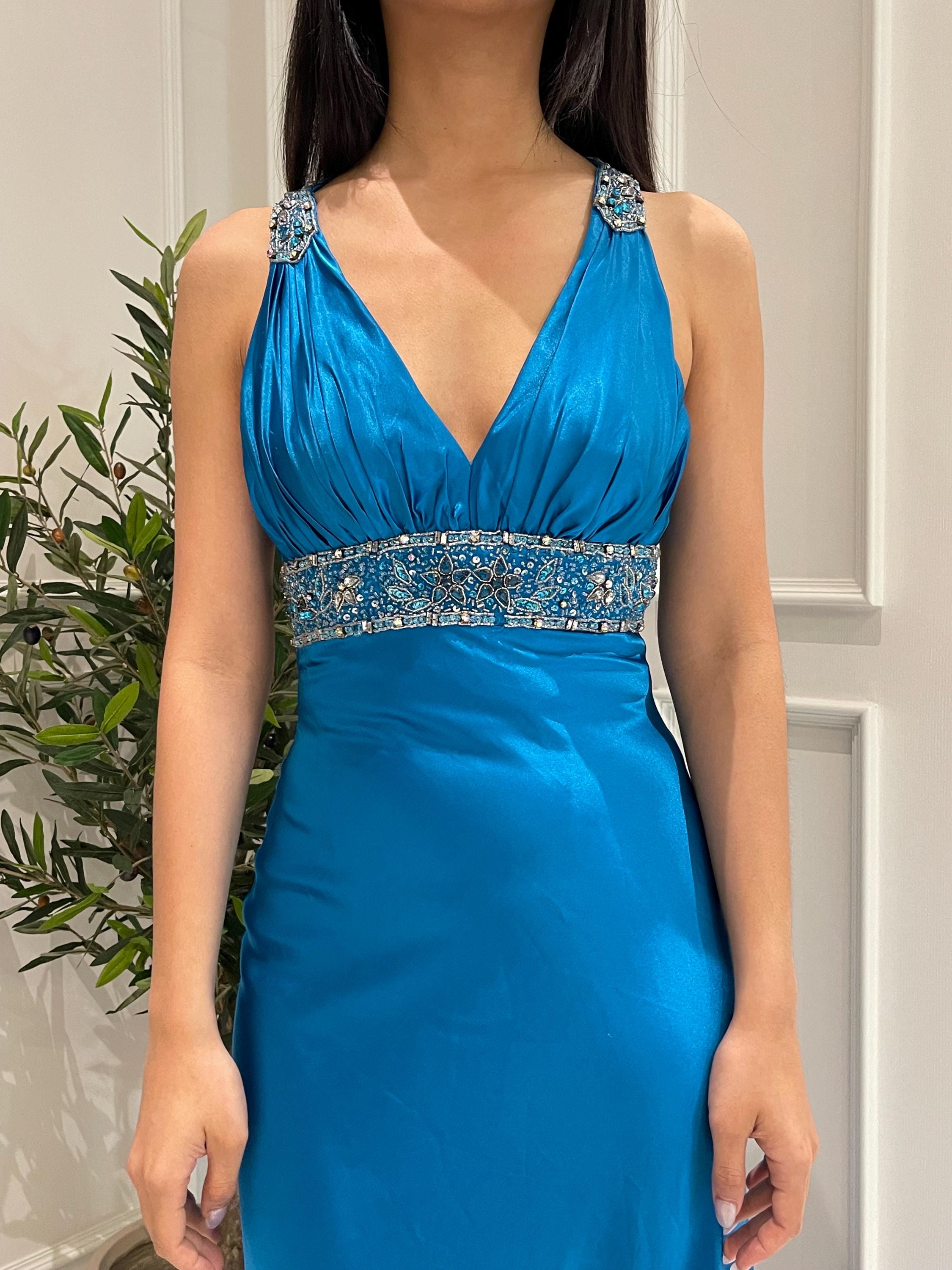 Vintage Y2K Blue Satin Slip Dress Beaded Halter Gown 2010s - Etsy Canada Vintage Y2K Blue Satin Slip Dress Beaded Halter Gown 2010s - Etsy Canada