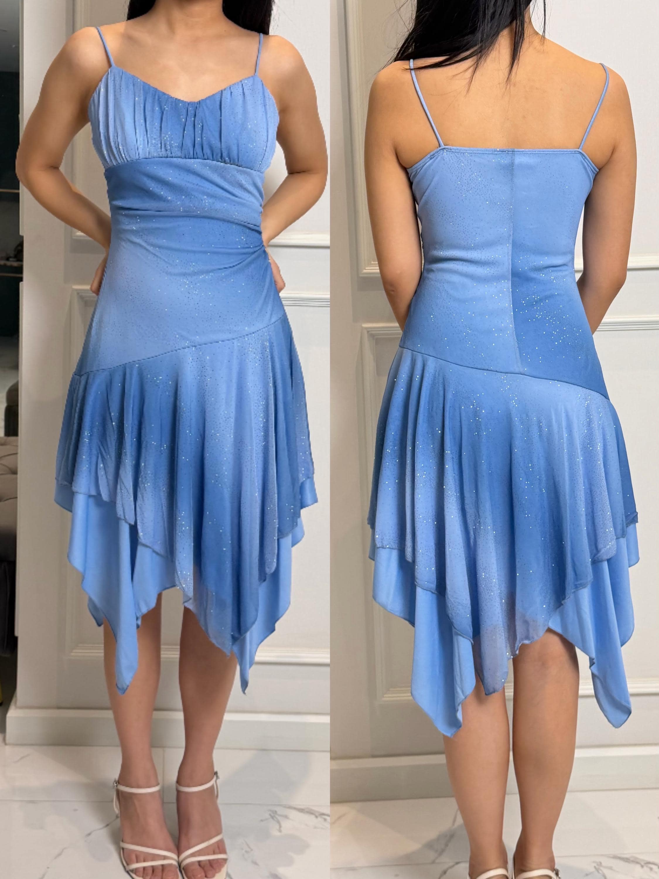 Vintage Y2K Blue Fairycore Dress – Whimsical Sparkle Slip Dress