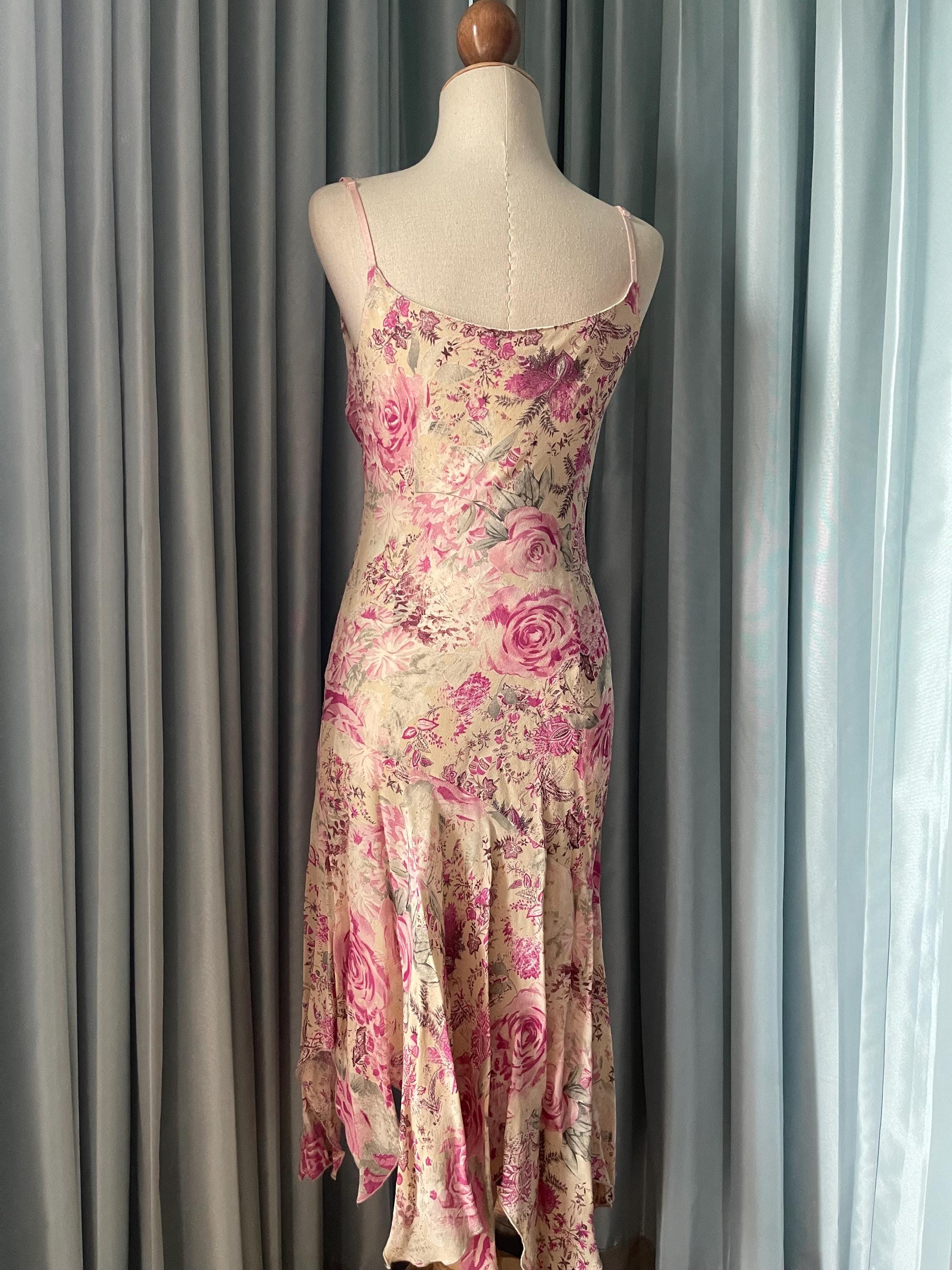 Vintage Morgan de Toi Slip Dress: Y2K Pink Rose Print Midi | short prom dress