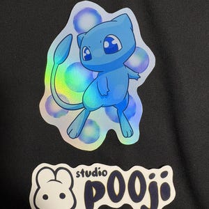 Pokemon Mew Bubble Foil Waterproof Sticker | Laptop Sticker, Gamer Sticker, Cool Anime Stickers, Anime Decals, Pokemon, Cute, Chibi.