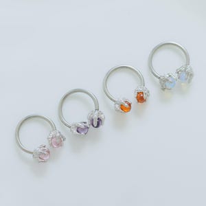 Titanium Steel C-Shape Lip Stud, Lip Ring with Dragon Claws Opal Ends – Sweet & Elegant Piercing Jewelry for Lips, Ear Bone Studs, Nose Stud