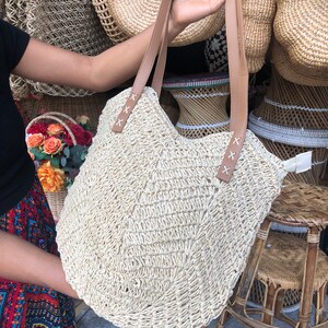 Hemp handbag for women leather and hemp bag handmade in Thailand boho chic hand crafted women shopping bag mesh shoulder bag zdjęcie 2