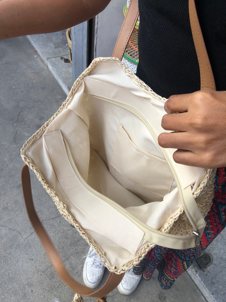 Hemp handbag for women leather and hemp bag handmade in Thailand boho chic hand crafted women shopping bag mesh shoulder bag zdjęcie 4