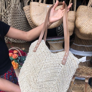 Hemp handbag for women leather and hemp bag handmade in Thailand boho chic hand crafted women shopping bag mesh shoulder bag zdjęcie 8
