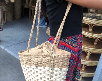 Wicker handbag for women -  boho natural hay bag handmade in Thailand - hand crafted women shopping bag - mesh shoulder bag