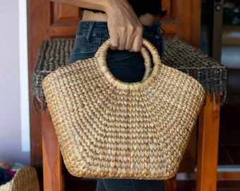 Wicker handbag for women - woven side bag handmade from Thailand - boho women shopping bag - farmhouse rustic shopping bag