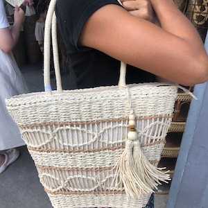 Boho woven handbag for women - hemp side bag handmade from Thailand - boho chic hand crafted women shopping bag - wicker shoulder bag