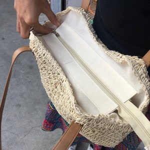 Hemp handbag for women leather and hemp bag handmade in Thailand boho chic hand crafted women shopping bag mesh shoulder bag zdjęcie 3