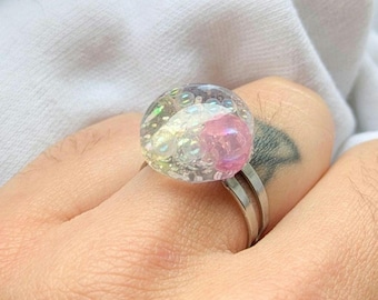 Ring iriserende bellenhars, handgemaakte feeënsieraden, fantasiecadeau