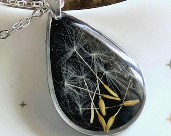 Dandelion Necklace – Real Flower Jewelry – Make a Wish Pendant – Botanical Nature Jewelry