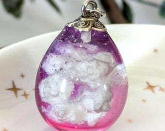 Pink Cloud Resin Necklace, Handmade teardrop Pendant, Sky Jewelry