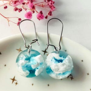Blue Sky Resin cloud sphere earrings, Handmade nature inspired summer jewelry