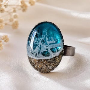 Ocean wave Resin Ring: Boho Beach Jewelry, Handmade Sea Inspired Ring