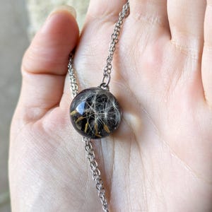 Real Dandelion resin necklace, dandelion seed black pendant, make a wish jewelry, birthday gift for woman, handmade botanical gift for wife