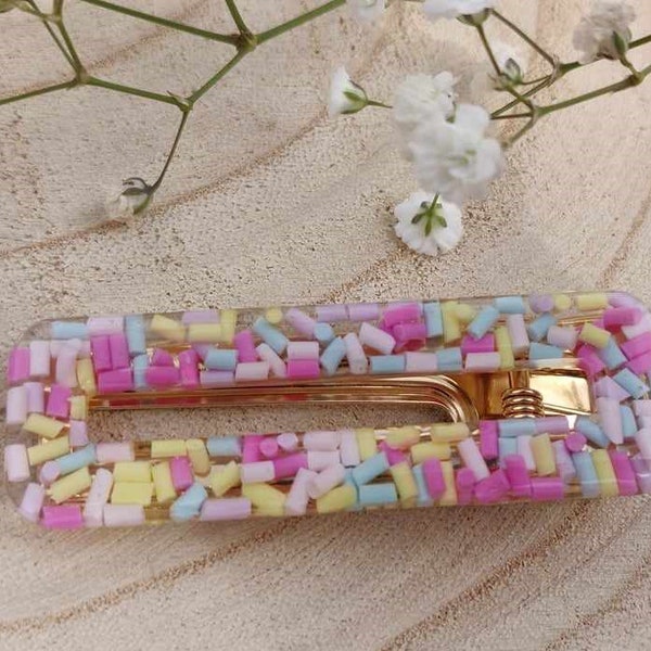 Barrette rectangle Pretty / Barrettes à cheveux / Résine / Paillettes / Barrette / Enfant / Adulte