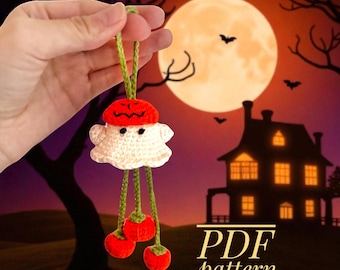 Charm fantôme d'Halloween, décoration de voiture mignonne, accessoires de voiture, porte-clés fantôme citrouille au crochet, breloque de sac au crochet