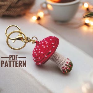 Crochet keychain Mushroom fly agaric Crochet bag charm easy-to-follow instructions Amigurumi pattern DIY ornament PDF pattern Halloween