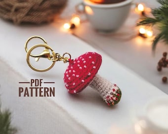 Crochet keychain Mushroom fly agaric Crochet bag charm Amigurumi pattern Halloween PDF pattern DIY ornament