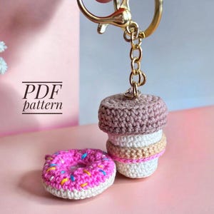 Crochet Coffee Cup and Donut Keychain Amigurumi Pattern Easy Pattern Coffee Keychain Crochet Pattern Coffee cup keychain pattern