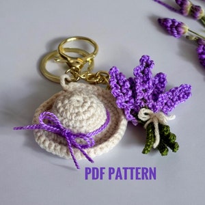 Flower Crochet Keychain Pattern Lavender Provence and Hat DIY Spring Summer Amigurumi Easy Pattern Gift for Her Lavender Bouquet