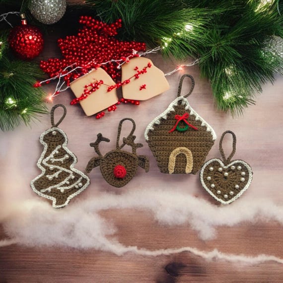 かぎ針編みのクリスマスジンジャーブレッドガーランドクリスマス