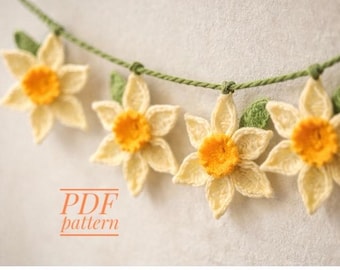 Crochet Daffodil Garland Pattern PDF, Spring Flower Bunting, Nursery Decor Garland, Crochet Flower Tutorial, Easter Home Decoration